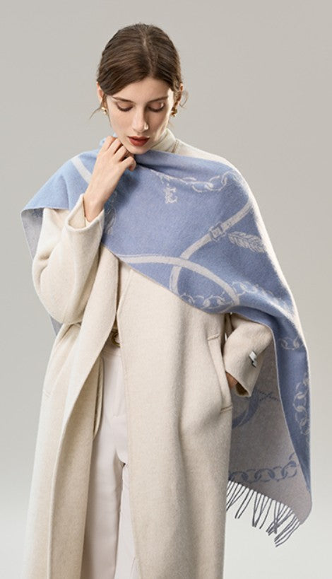 Elegant Designer Scarf, Holiday Women Scarf, Christmas Gifts for Her, Modern Wool Scarf, Warm Winter Scarf, Cold Weather Scarf, Blue Fashion Scarf, Soft Cashmere Scarf for Girls-ArtWorkCrafts.com