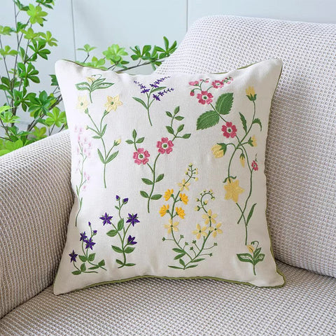 Farmhouse Sofa Decorative Pillows, Embroider Flower Cotton Pillow Covers, Spring Flower Decorative Throw Pillows, Flower Decorative Throw Pillows for Couch-ArtWorkCrafts.com