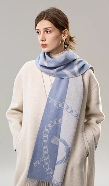 Elegant Designer Scarf, Holiday Women Scarf, Christmas Gifts for Her, Modern Wool Scarf, Warm Winter Scarf, Cold Weather Scarf, Blue Fashion Scarf, Soft Cashmere Scarf for Girls-ArtWorkCrafts.com