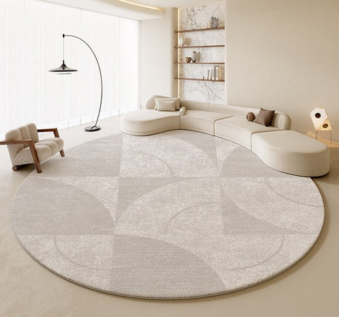 Circular Modern Rugs for Living Room, Grey Round Rugs for Bedroom, Round Carpets under Coffee Table, Contemporary Round Rugs for Dining Room-ArtWorkCrafts.com