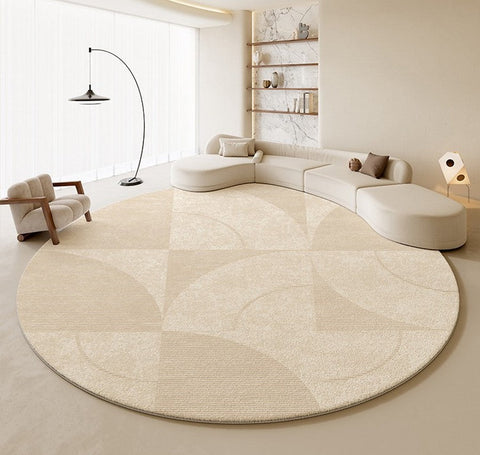 Contemporary Modern Rugs for Bedroom, Abstract Geometric Round Rugs under Sofa, Cream Color Rugs under Coffee Table, Dining Room Modern Rugs