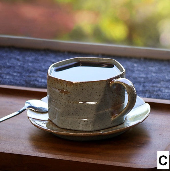 Unique Tea Cup and Saucer, 8 oz Modern Handmade Pottery Coffee Cup, Creative Ceramic Coffee Cup with Saucer, Tea Cup Set for Traditional Afternoon Tea-ArtWorkCrafts.com