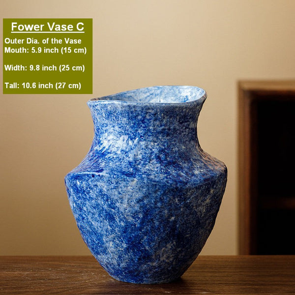 Handmade Water Holding Flower Vases, Centerpiece on Dining Table, Blue Pottery Bud Vases, Large Flower Vases on Table, Modern Pottery Flower Vases-ArtWorkCrafts.com