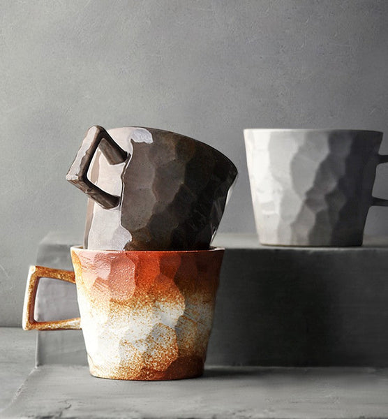 Modern Handmade Pottery Coffee Cup, Creative Brown White Black Blue Ceramic Coffee Mugs, Large Unique Tea Cup, Large Capacity Coffee Cups-ArtWorkCrafts.com