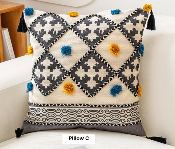 Unique Oriental Square Pillows for Bedroom, Geometric Modern Pillow Covers, Bohemian Decorative Sofa Pillows, Decorative Throw Pillows for Couch-ArtWorkCrafts.com