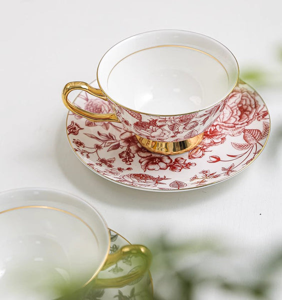 Creative Bone China Porcelain Tea Cup Set, Beautiful British Tea Cups, Elegant Flower Ceramic Cups, Unique Royal Coffee Cup and Saucer-ArtWorkCrafts.com