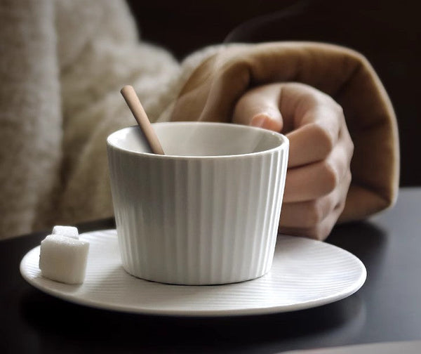 Unique White Tea Cup, Modern Handmade Pottery Coffee Cup, Creative White Ceramic Coffee Cup with Saucer, White Tea Cup for Traditional Afternoon Tea-ArtWorkCrafts.com