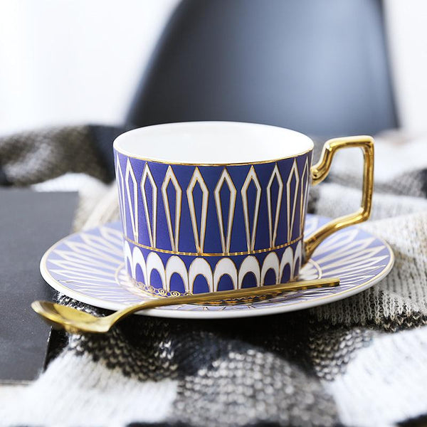 Elegant Porcelain Coffee Cups, Latte Coffee Cups with Gold Trim and Gift Box, British Tea Cups, Tea Cup and Saucer-ArtWorkCrafts.com