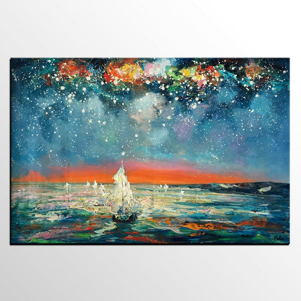 Impasto Art, Heavy Texture Painting, Starry Night Sky, Abstract Landscape Painting, Palette Knife Art, Custom Artwork