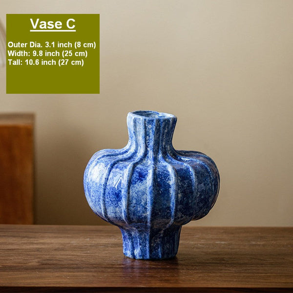 Handmade Water Holding Flower Vases, Centerpiece on Dining Table, Blue Ceramic Bud Vases, Tall Flower Vases on Table, Modern Pottery Flower Vases-ArtWorkCrafts.com