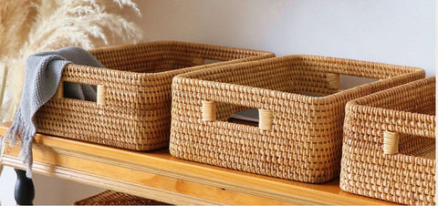 Woven Storage Baskets, Rectangular Storage Baskets, Rattan Storage Basket for Shelves, Kitchen Storage Baskets, Storage Baskets for Bathroom-ArtWorkCrafts.com