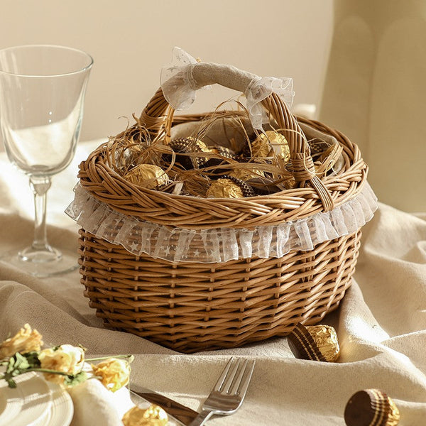 Storage Basket for Kitchen, Picnic Storage Basket with Handle, Hand-woven Wicker Storage Basket, Natural Fruit Basket, Willow Weaving Baskets for Shelves-ArtWorkCrafts.com