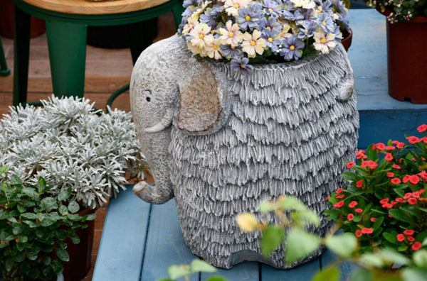 Elephant Flower Pot, Modern Animal Statue for Garden Ornaments, Large Elephant Flowerpot, Resin Statue for Garden, Villa Outdoor Decor Gardening Ideas-ArtWorkCrafts.com