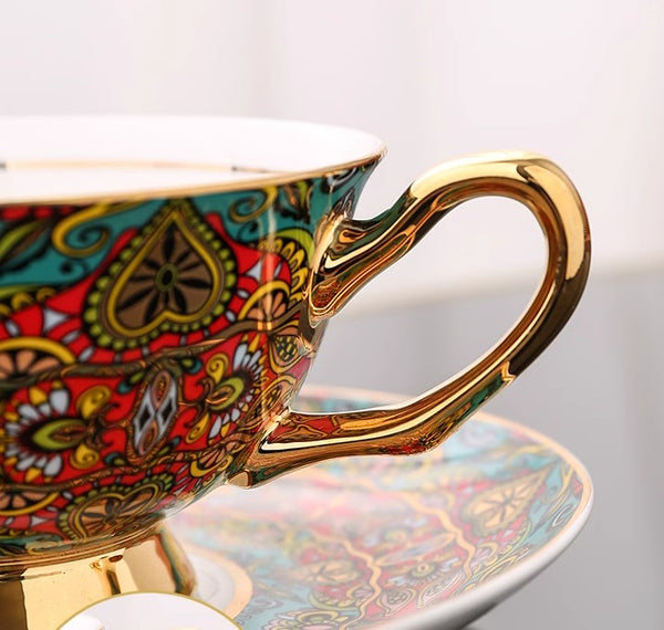 Royal Porcelain Tea Cup Saucer Set, Elegant British Ceramic Coffee Cups, Unique British Tea Cup and Saucer in Gift Box-ArtWorkCrafts.com