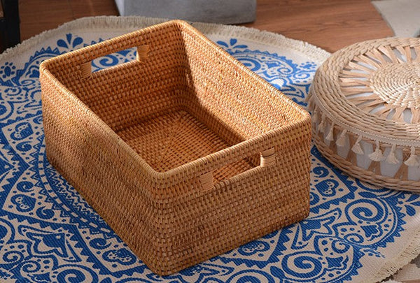 Woven Storage Baskets, Rectangular Storage Baskets, Rattan Storage Basket for Shelves, Kitchen Storage Baskets, Storage Baskets for Bathroom-ArtWorkCrafts.com
