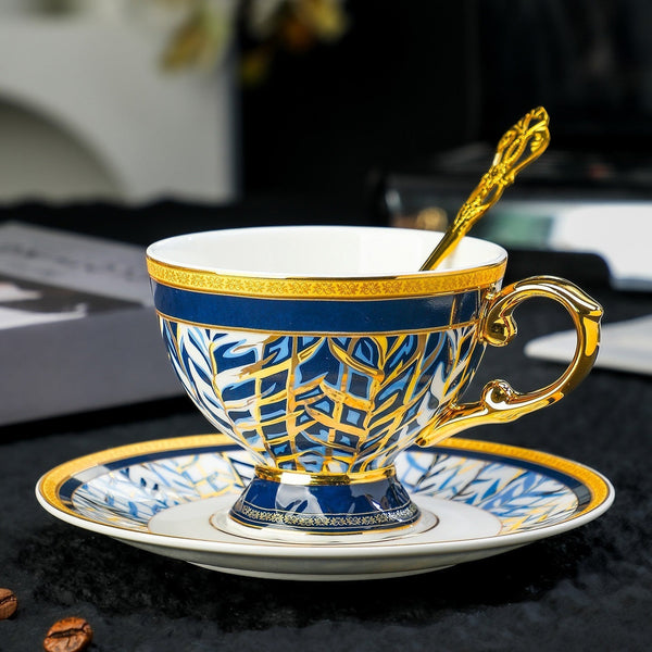 Creative Porcelain Tea Cup Saucer Set, 8 Ounce Tea Cup and Saucer Set of 2 Cups in Gift Box as Birthday Gift, Beautiful British Tea Cup with Saucer, Elegant Ceramic Coffee Cups-ArtWorkCrafts.com