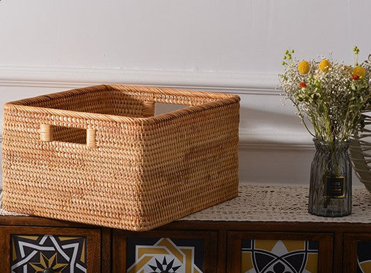 Woven Storage Baskets, Rectangular Storage Baskets, Rattan Storage Basket for Shelves, Kitchen Storage Baskets, Storage Baskets for Bathroom-ArtWorkCrafts.com