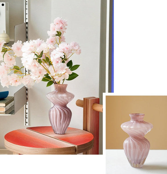 Mid Century Pink Vases for Flowers, Modern Vases for Living Room, Handmade Contemporary Glass Vases, Unique Decorative Glass Vase, Centerpiece Vases on Table-ArtWorkCrafts.com