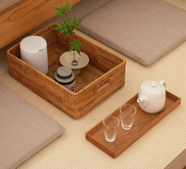 Rectangular Storage Baskets for Pantry, Rattan Storage Basket for Shelves, Storage Baskets for Kitchen, Woven Storage Baskets-ArtWorkCrafts.com