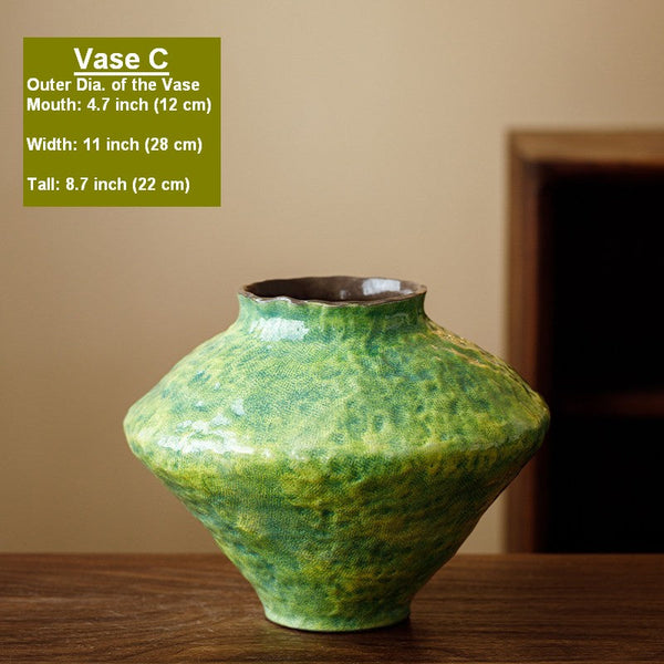Modern Pottery Flower Vases, Handmade Water Holding Flower Vases, Pottery Bud Vases, Large Green Flower Vases on Table, Centerpiece on Dining Table-ArtWorkCrafts.com