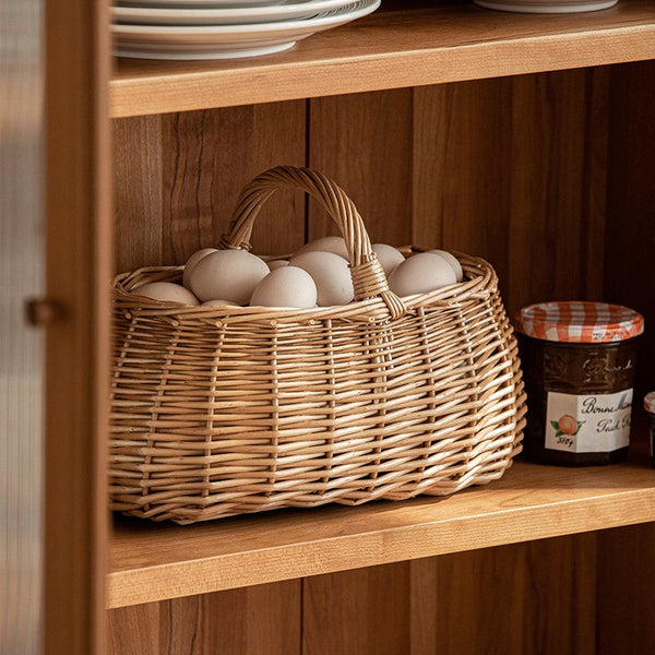 Hand-woven Wicker Storage Basket, Small Picnic Storage Basket with Handle, Willow Weaving Baskets for Vegetable, Natural Fruit Basket, Kitchen Storage Baskets-ArtWorkCrafts.com