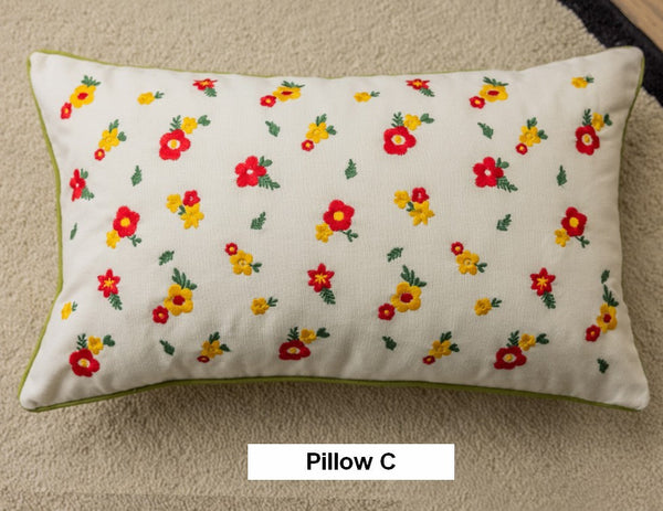 Spring Flower Decorative Pillows for Dining Room, Embroider Flower Cotton Pillow Covers, Decorative Pillows for Sofa, Farmhouse Decorative Pillows for Couch-ArtWorkCrafts.com
