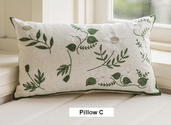 Embroider Flower Cotton Pillow Covers, Decorative Pillows for Sofa, Farmhouse Decorative Pillows for Couch, Spring Flower Decorative Pillows for Bedroom-ArtWorkCrafts.com
