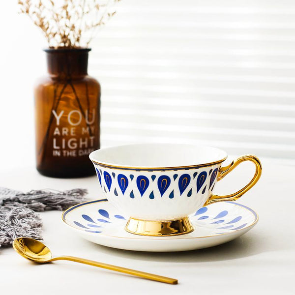 British Tea Cups, Porcelain Coffee Cups, Tea Cup and Saucer, Coffee Cups with Gold Trim and Gift Box, Latte Coffee Cups-ArtWorkCrafts.com