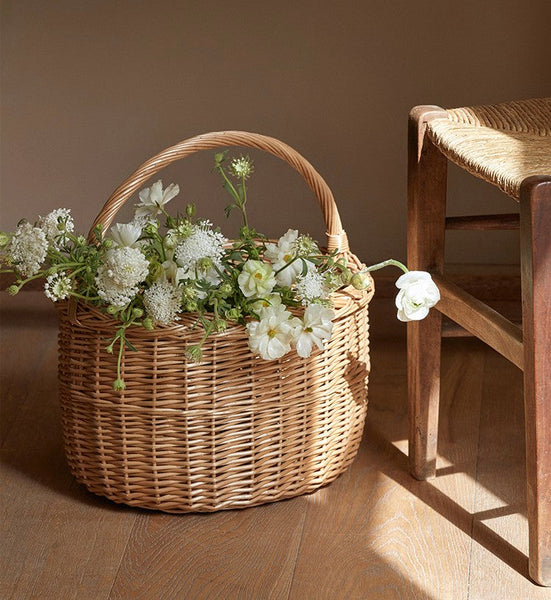 Hand-woven Wicker Storage Basket, Natural Fruit Basket, Storage Basket for Kitchen, Picnic Storage Basket with Handle, Willow Weaving Storage Basket for Shelves-ArtWorkCrafts.com