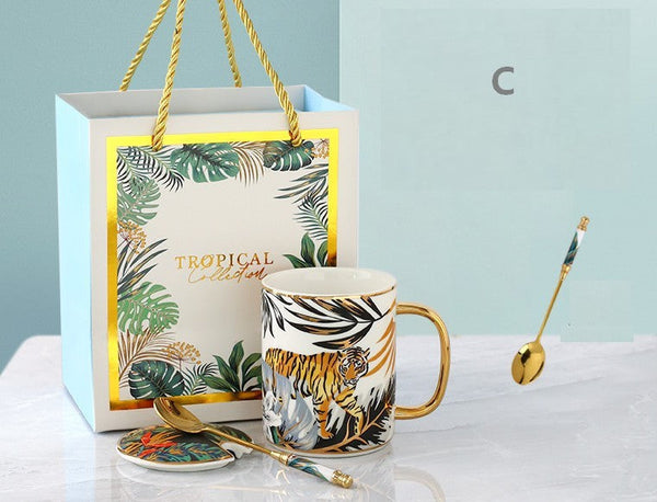 Peacock Porcelain Cups, Large Capacity Jungle Animal Porcelain Mugs, Unique Ceramic Mugs in Gift Box, Creative Ceramic Mugs for Office-ArtWorkCrafts.com