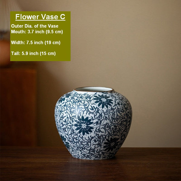 Vintage Bouquet Flower Vases, Centerpiece on Dining Table, Large Blue Flower Vase on Table, Handmade Porcelain Flower Vases Urn, Water Holding Flower Vases-ArtWorkCrafts.com