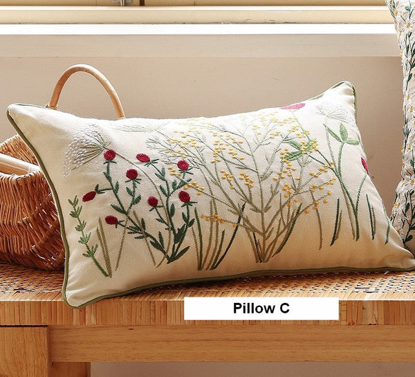 Decorative Pillows for Couch, Farmhouse Decorative Pillows for Sofa, Embroider Flower Cotton Pillow Covers, Spring Flower Decorative Pillows for Bedroom-ArtWorkCrafts.com