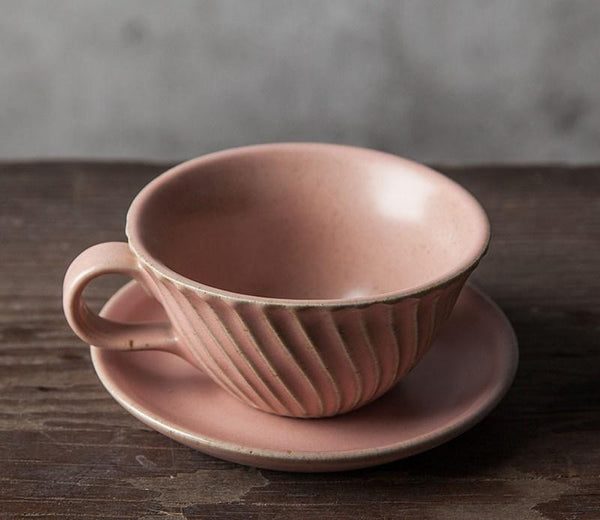 Green Pottery Coffee Cups, Breakfast Milk Cup, Latte Coffee Cup, Ceramic Coffee Cup, Cappuccino Coffee Mug, Coffee Cup and Saucer Set-ArtWorkCrafts.com