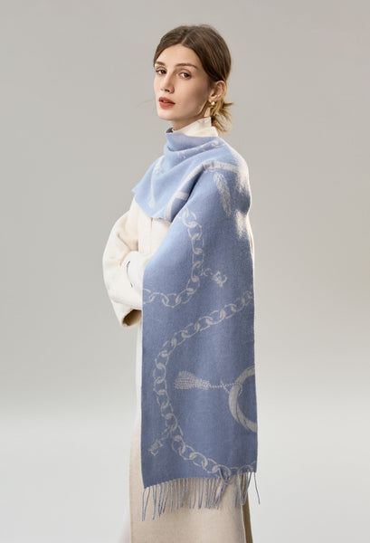 Elegant Designer Scarf, Holiday Women Scarf, Christmas Gifts for Her, Modern Wool Scarf, Warm Winter Scarf, Cold Weather Scarf, Blue Fashion Scarf, Soft Cashmere Scarf for Girls-ArtWorkCrafts.com