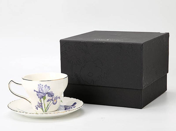 Beautiful Bone China Porcelain Tea Cup Set, Iris Flower British Tea Cups, Traditional English Tea Cups and Saucers, Unique Ceramic Coffee Cups in Gift Box-ArtWorkCrafts.com