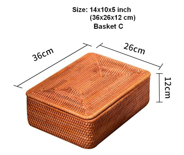 Woven Rattan Baskets, Rectangular Basket with Lid, Rectangular Storage Baskets, Storage Basket for Bedroom, Kitchen Storage Baskets-ArtWorkCrafts.com