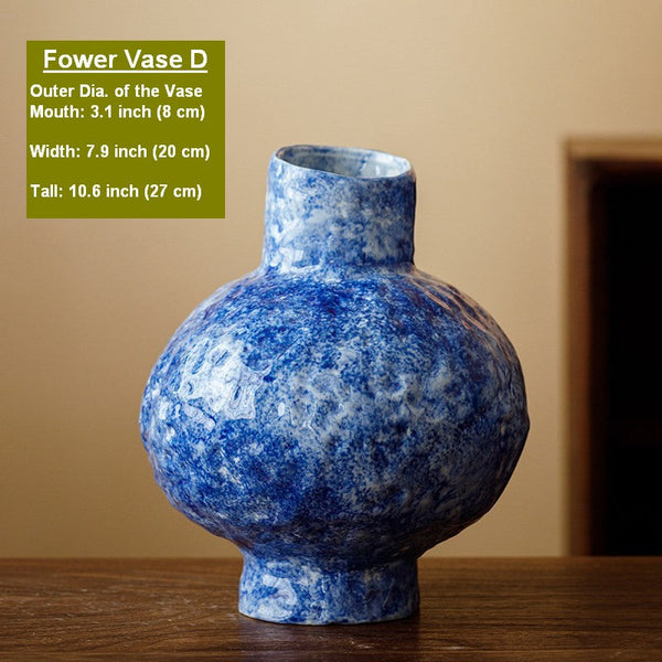 Handmade Water Holding Flower Vases, Centerpiece on Dining Table, Blue Pottery Bud Vases, Large Flower Vases on Table, Modern Pottery Flower Vases-ArtWorkCrafts.com