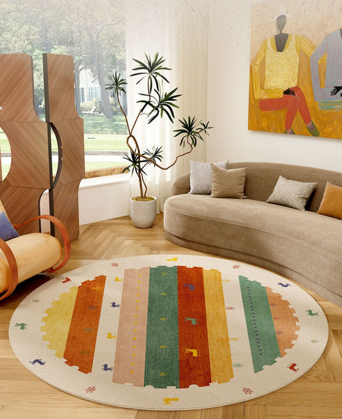 Modern Rugs for Children's Room, Geometric Modern Rug Ideas for Living Room, Circular Modern Rugs for Bathroom, Abstract Contemporary Round Rugs for Dining Room-ArtWorkCrafts.com