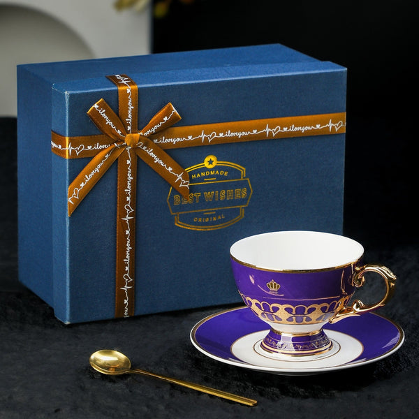 Vintage Royal Tea Cup and Saucer in Gift Box, 8 oz Elegant Ceramic Coffee Cups, British Tea Cup set, Porcelain Tea Cup and Saucer Set-ArtWorkCrafts.com