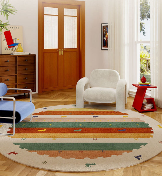Modern Rugs for Children's Room, Geometric Modern Rug Ideas for Living Room, Circular Modern Rugs for Bathroom, Abstract Contemporary Round Rugs for Dining Room-ArtWorkCrafts.com