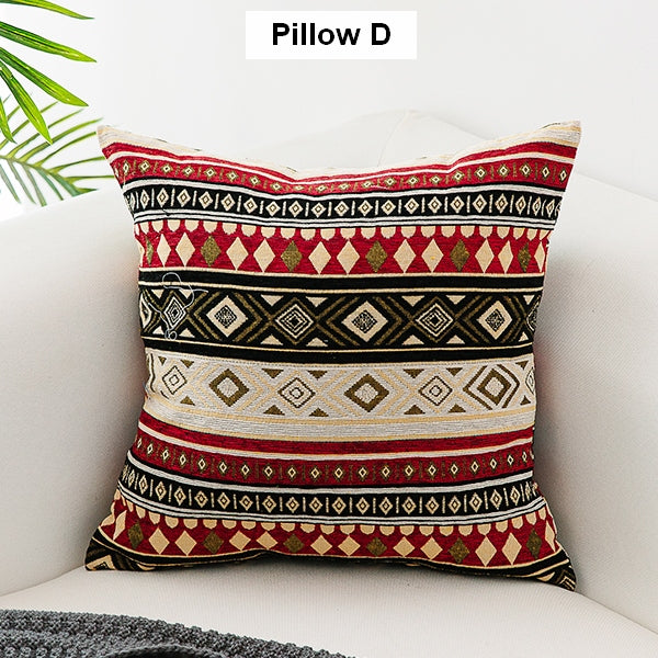 Oriental Throw Pillow for Couch, Bohemian Decorative Sofa Pillows, Geometric Pattern Chenille Throw Pillows-ArtWorkCrafts.com