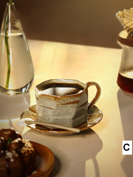 Unique Tea Cup and Saucer, Modern Handmade Pottery Coffee Cup, Creative Ceramic Coffee Cup with Saucer, Tea Cup Set for Afternoon Tea-ArtWorkCrafts.com