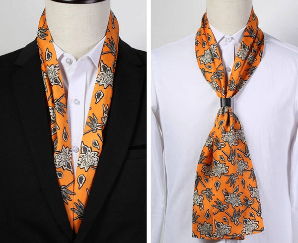 Casual Silk Scarf Men, Lightweight Short Silk Scarf, Mens Dress Silk Scarf, Short Silk Ascot Men, Silk Scarf For Blazer, Mens Summer Silk Scarf-ArtWorkCrafts.com