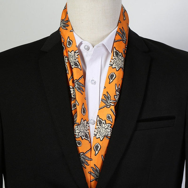 Casual Silk Scarf Men, Lightweight Short Silk Scarf, Mens Dress Silk Scarf, Short Silk Ascot Men, Silk Scarf For Blazer, Mens Summer Silk Scarf-ArtWorkCrafts.com