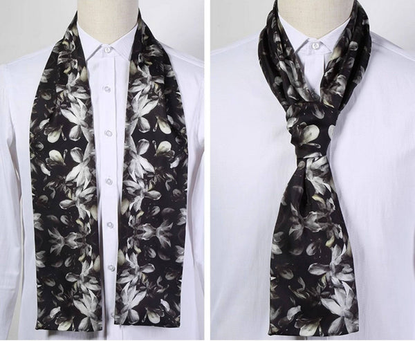 Lightweight Short Silk Scarf, Casual Silk Scarf Men, Mens Dress Silk Scarf, Short Silk Ascot Men, Silk Scarf For Blazer, Mens Summer Silk Scarf-ArtWorkCrafts.com