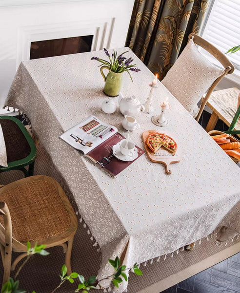 Country Farmhouse Tablecloth, Rustic Flower Pattern Table Covers for Kitchen, Large Rectangle Tablecloth for Dining Room Table, Linen Rectangular Tablecloth for Oval Table-ArtWorkCrafts.com