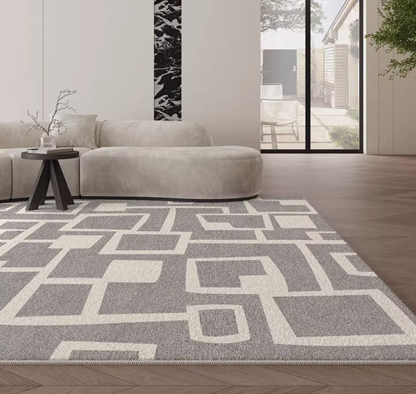 Large Geometric Rugs, Contemporary Area Rugs for Dining Room, Modern Rugs for Living Room, Gray Modern Rugs for Bedroom-ArtWorkCrafts.com