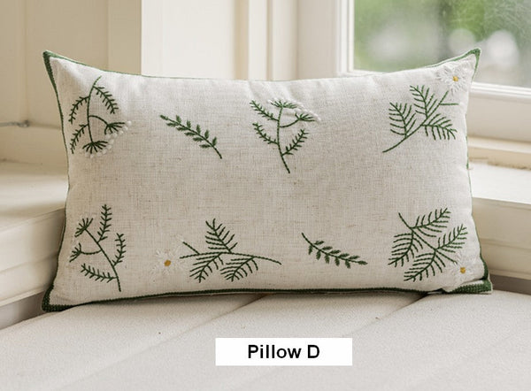 Embroider Flower Cotton Pillow Covers, Decorative Pillows for Sofa, Farmhouse Decorative Pillows for Couch, Spring Flower Decorative Pillows for Bedroom-ArtWorkCrafts.com