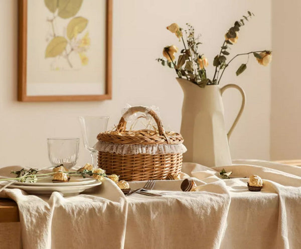 Storage Basket for Kitchen, Picnic Storage Basket with Handle, Hand-woven Wicker Storage Basket, Natural Fruit Basket, Willow Weaving Baskets for Shelves-ArtWorkCrafts.com