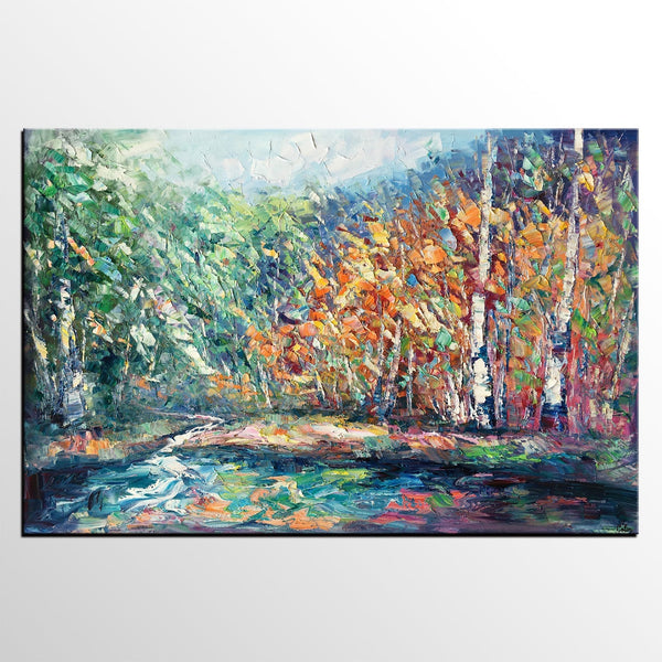 Landscape Painting, Autumn Tree Wall Art, Large Canvas Art, Custom Large Original Artwork, Canvas Painting